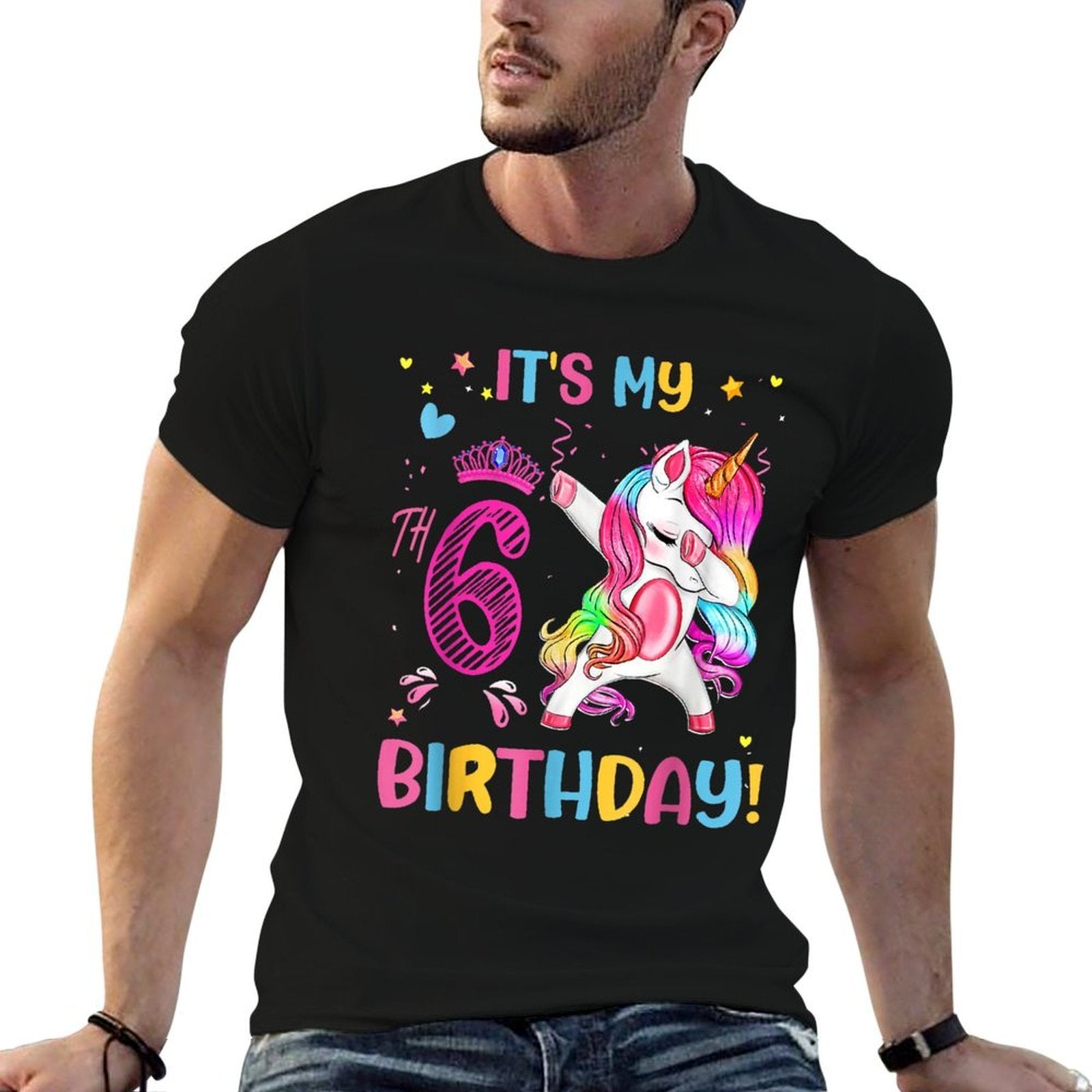 It's My 6th Birthday Unicorn Girls Funny 6 Year Old Birthday  Rolled Sleeves T-Shirt