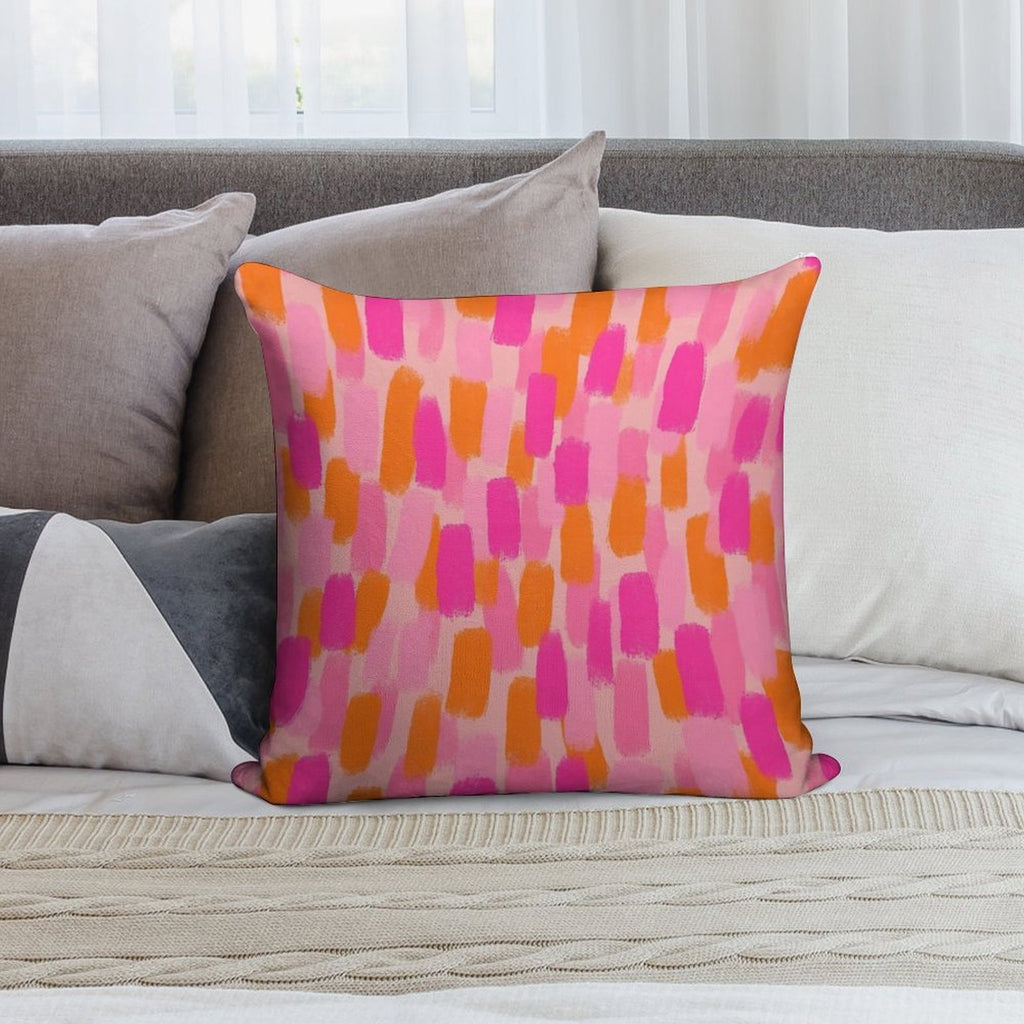 Abstract, Pink with Orange, Paint Brush Effect Soft Warmth Comfort Throw Pillow