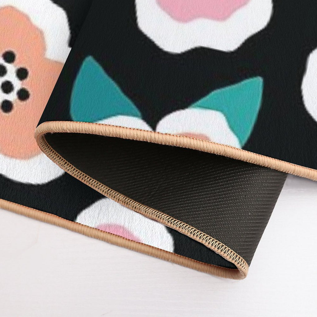 Scandi Briar Roses - Pink on Black  Anti-Trip Bath Mat