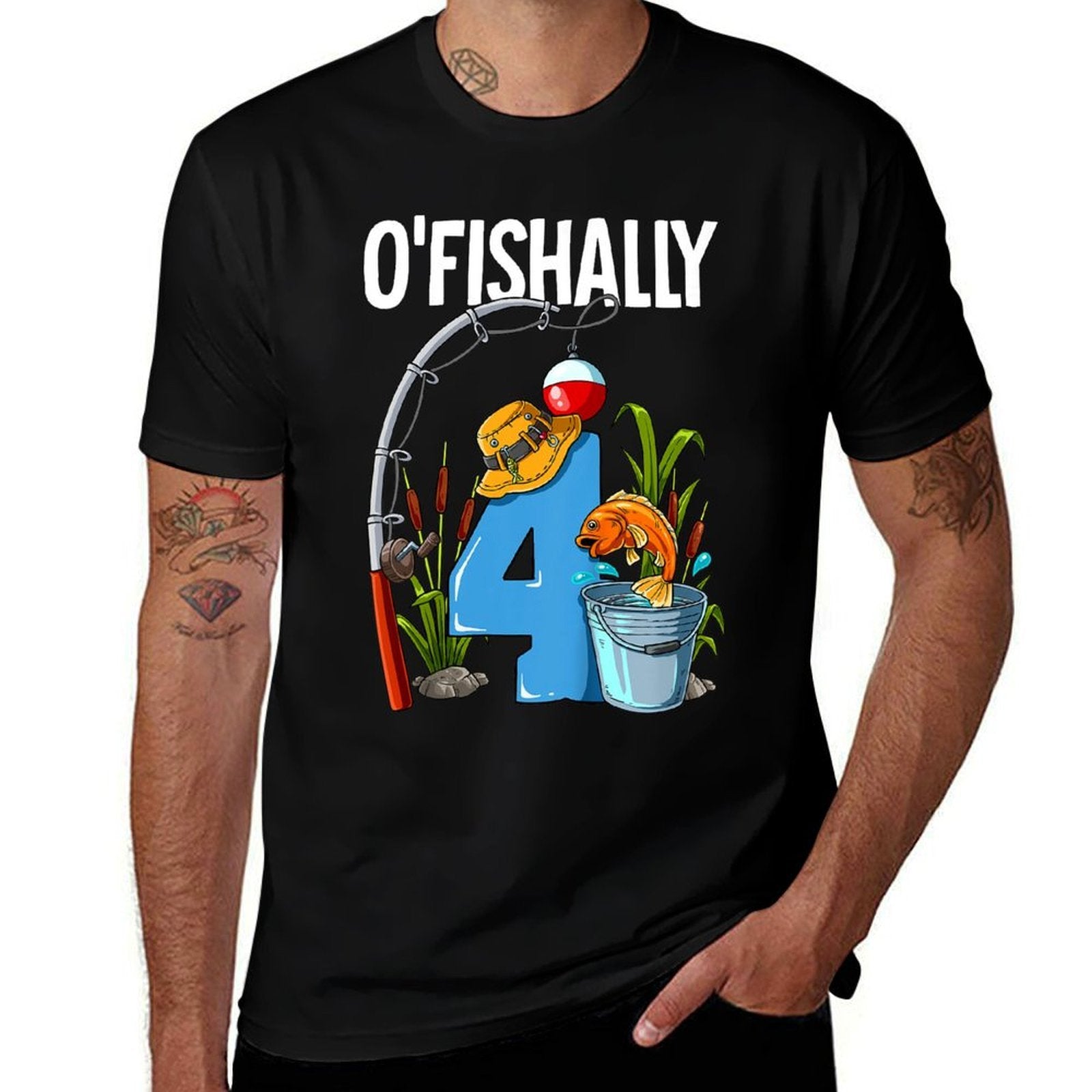 O'fishally 4 Years Old 4th Birthday Fishing  Odor-resistant T-Shirt