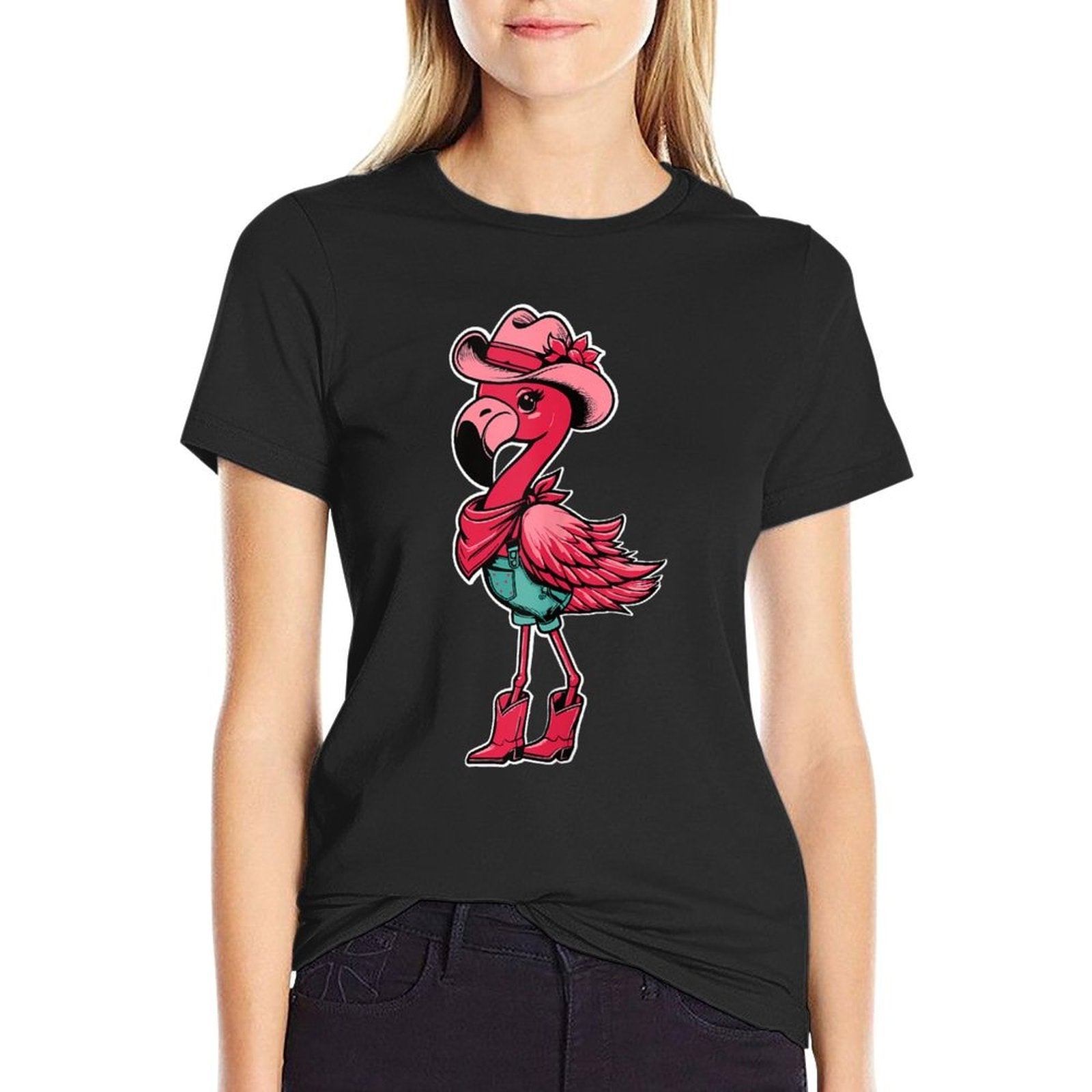 Flamingo Cowgirl Women Girl Cute Flamingo Tropical Birds  Stretchy T-Shirt