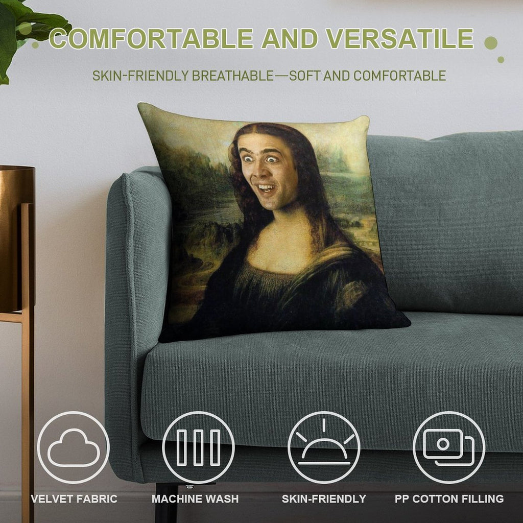 Nicolas Cage As The Mona Lisa Soft Home Decor Throw Pillow