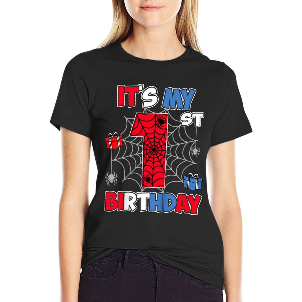 Kids It's My 1st Birthday Spider Theme Party 1 Year Old Boys Kid  Easy-care T-Shirt