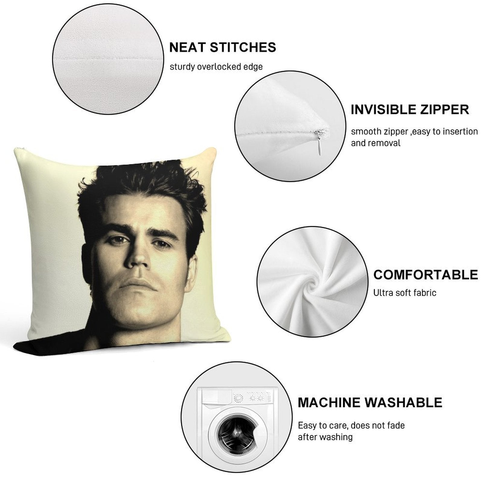 Paul Wesley GFY Soft High-Density Material Throw Pillow