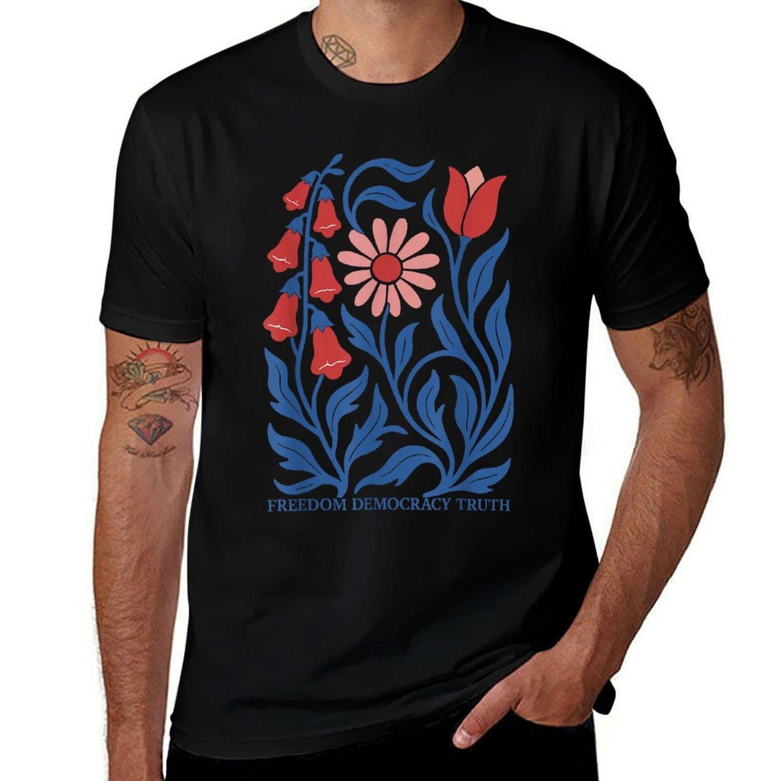 Boho Floral Freedom Democracy Truth Patriotic 4th Of July  Versatile T-Shirt