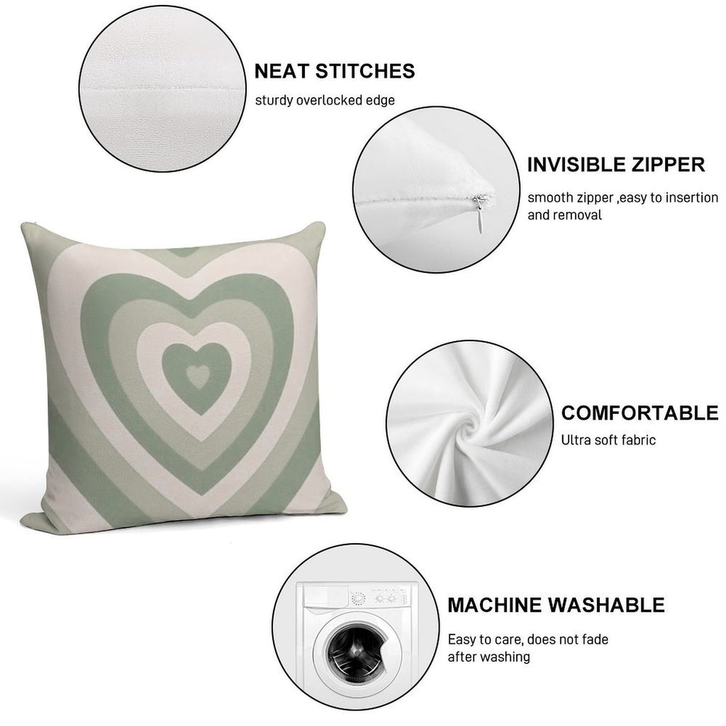 Sage Green Heart Soft Home Decor Throw Pillow