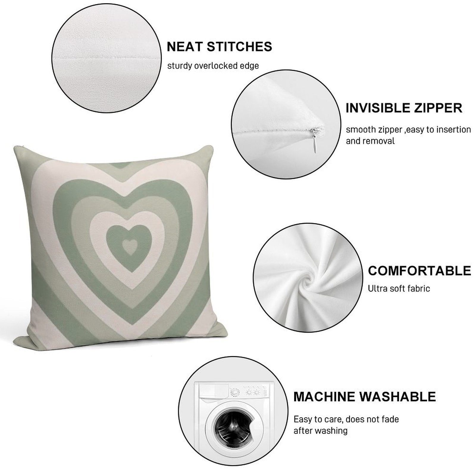 Sage Green Heart Soft Home Decor Throw Pillow