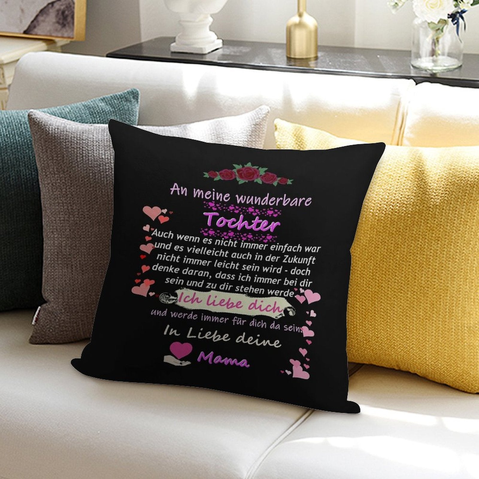 Wonderful Daughter-mother Saying Soft Decorative Cover Throw Pillow