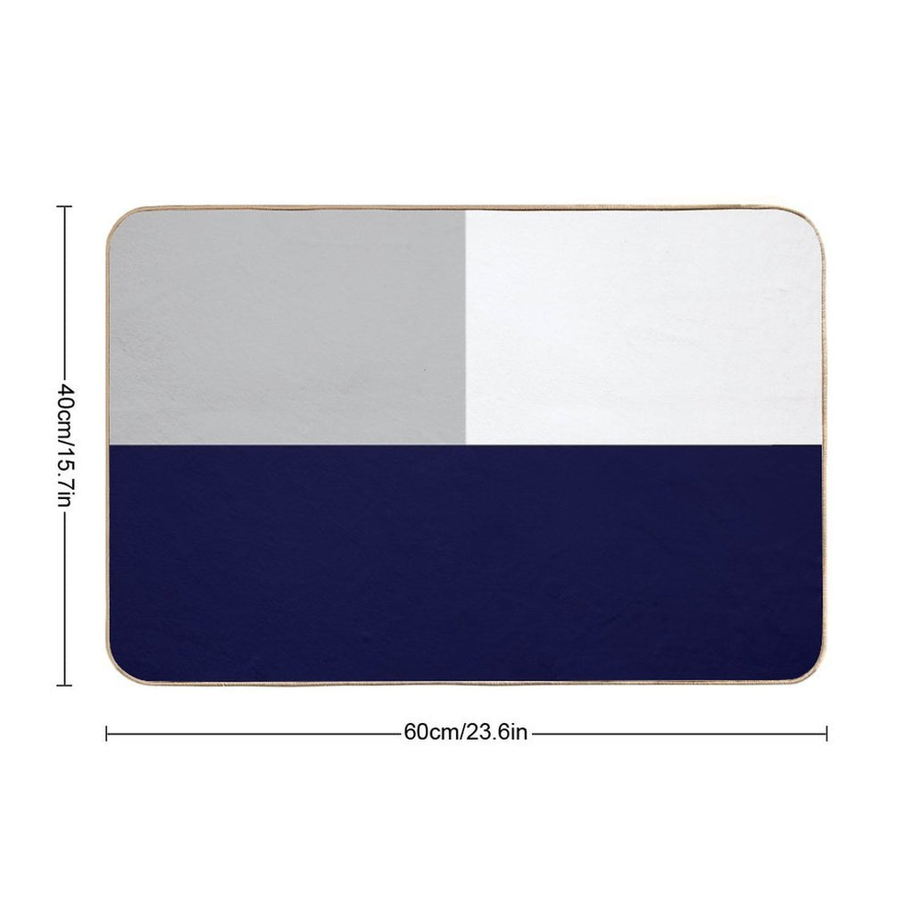 Tricolor Squares Navy Blue Silver Gray And White  Long-Lasting Bath Mat