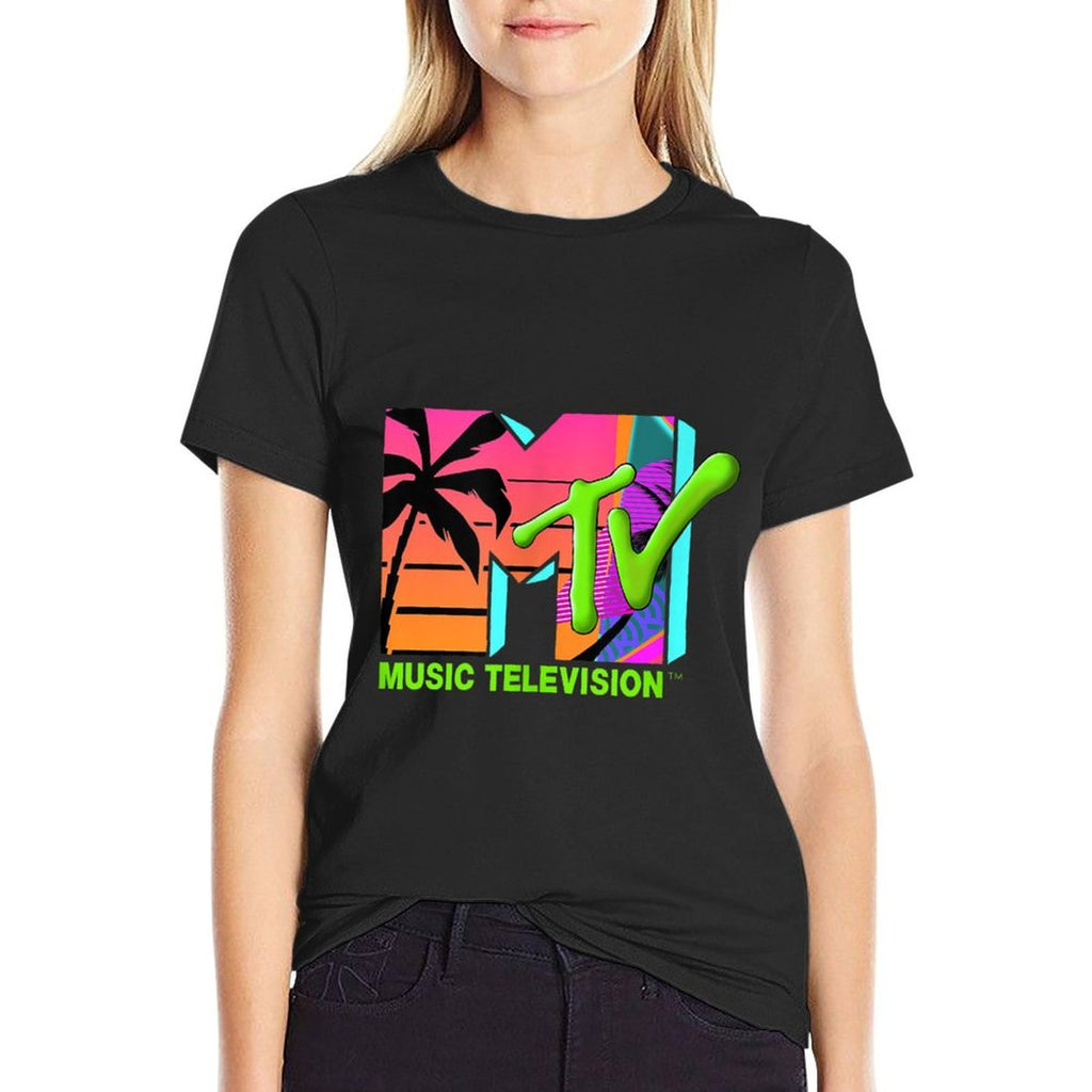 Mademark X MTV - The Official MTV Logo with Retro Palms in Paradise  Trendy Pattern T-Shirt