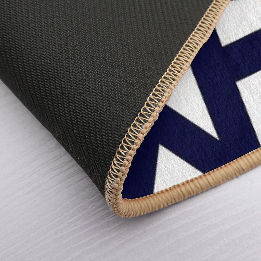Navy Blue Thick Mosaic Lines On White  Absorbent Bath Mat