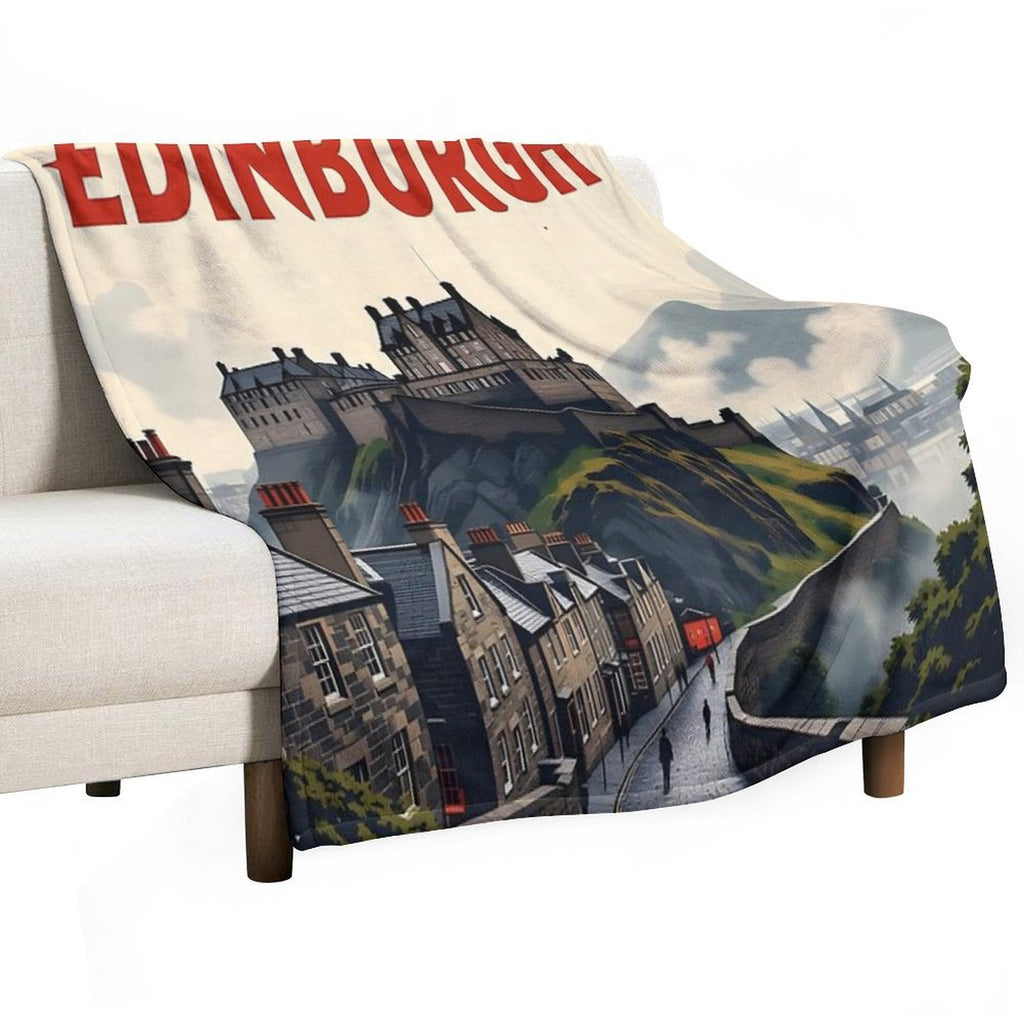 Edinburgh Vintage-Style Painterly Travel Poster Wrinkle-free Throw Blanket