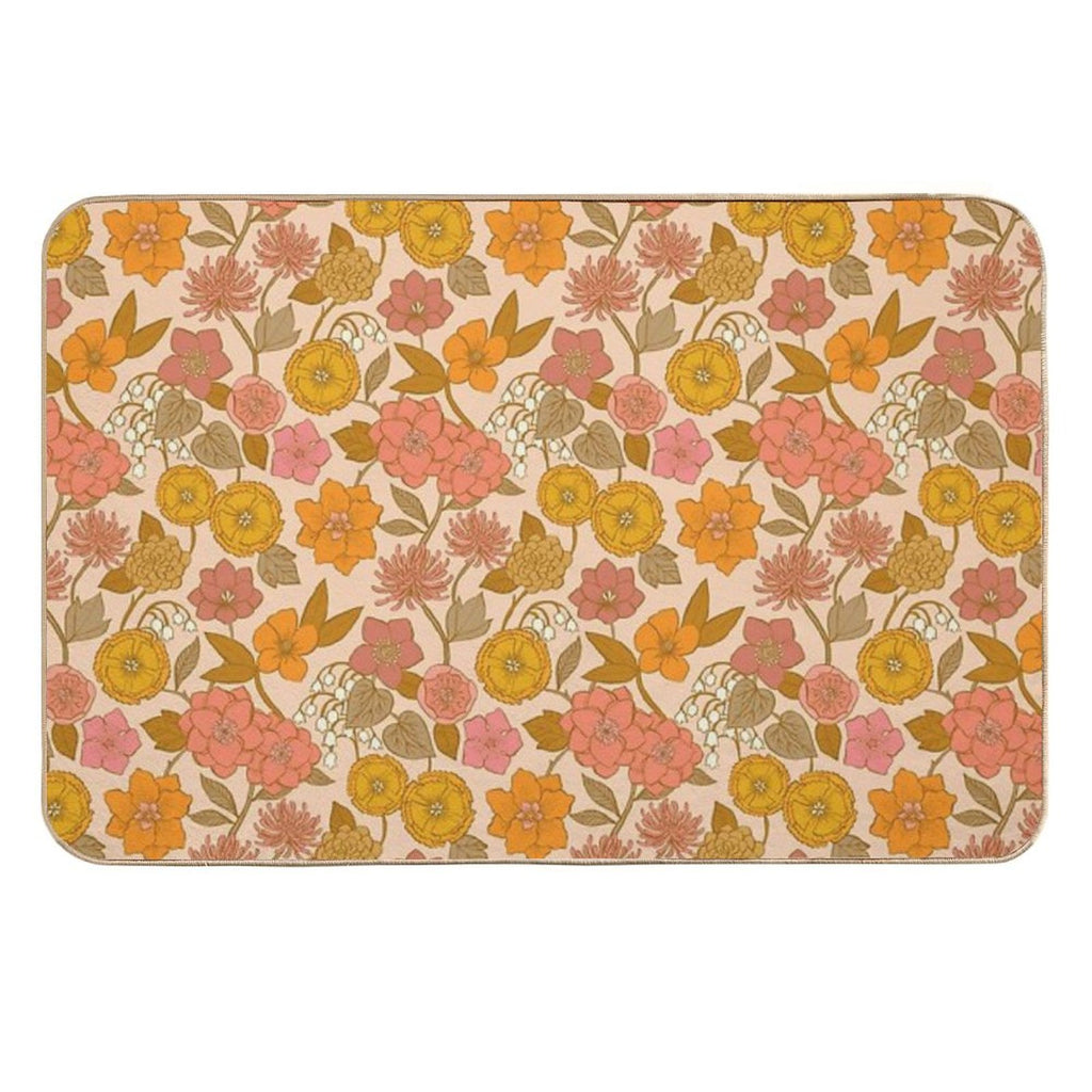 Botanical Blooms Vintage Retro Blush Petal  Rapid-Drying Bath Mat