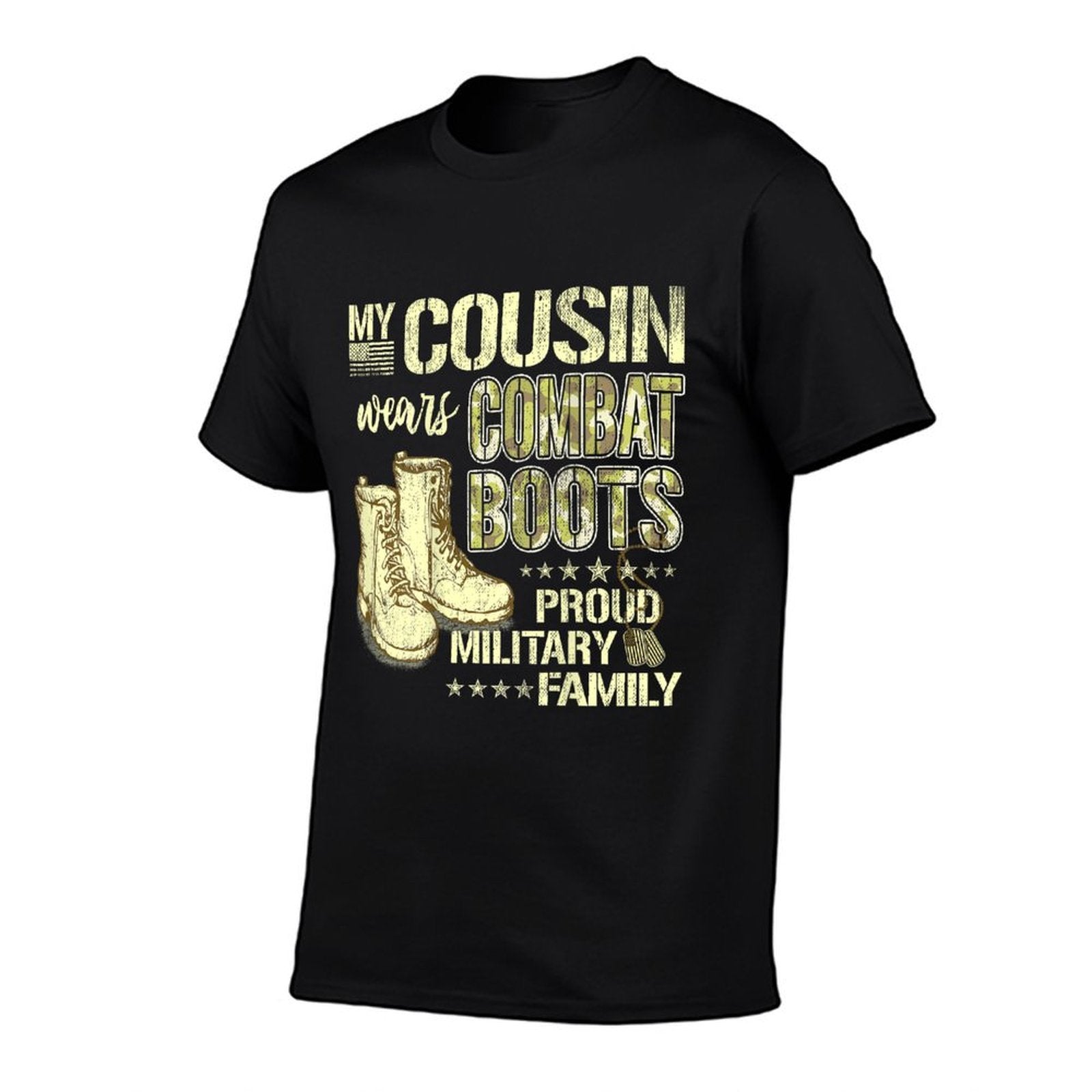 My Cousin Wears Combat Boots Dog Tags Proud Military Family  Relaxed-fit T-Shirt