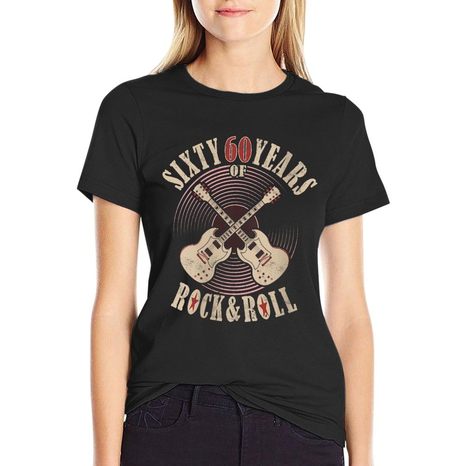 Womens 60 Years Of Rock And Roll - 60th Birthday Guitar  Graphic-printed T-Shirt