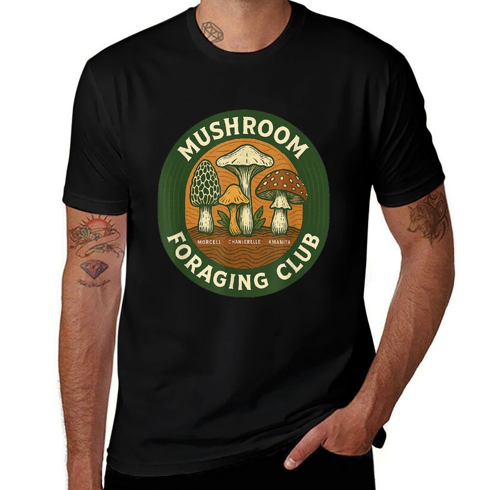 Mushroom Foraging Club Retro Badge Illustration  Tagless Design T-Shirt