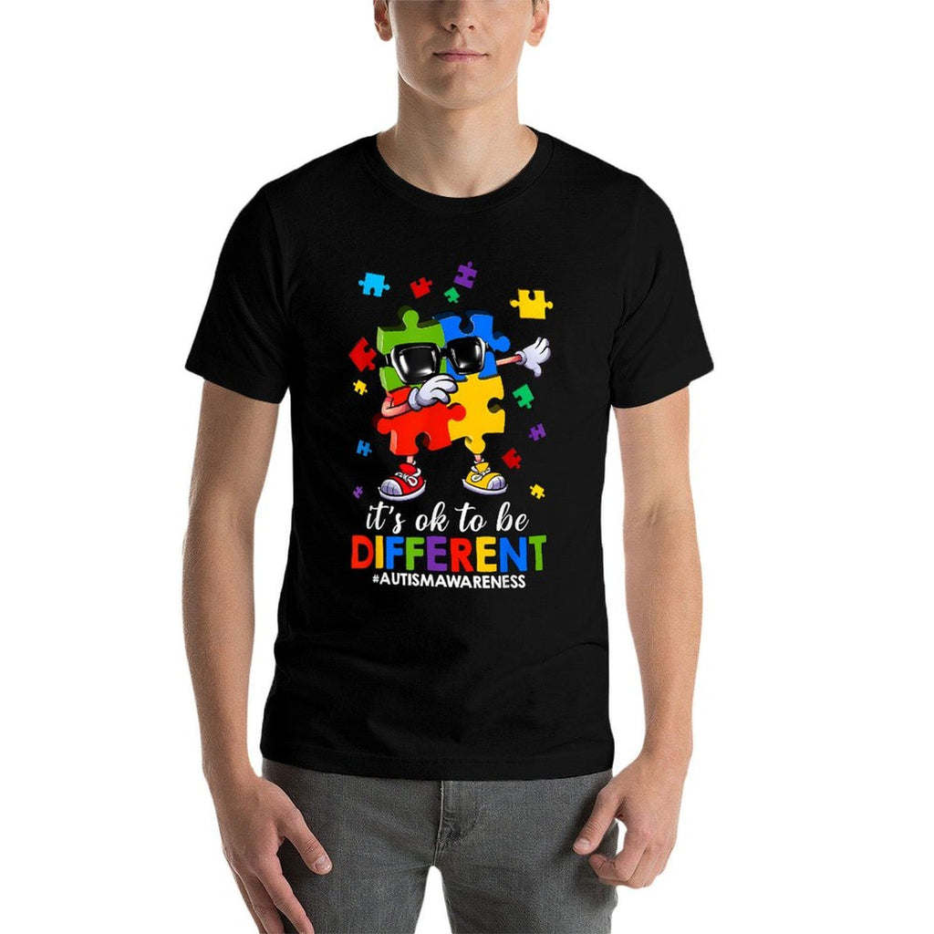 It's OK To Be Different Dabbing Puzzle Autism Awareness Kids  Fade-proof Color T-Shirt