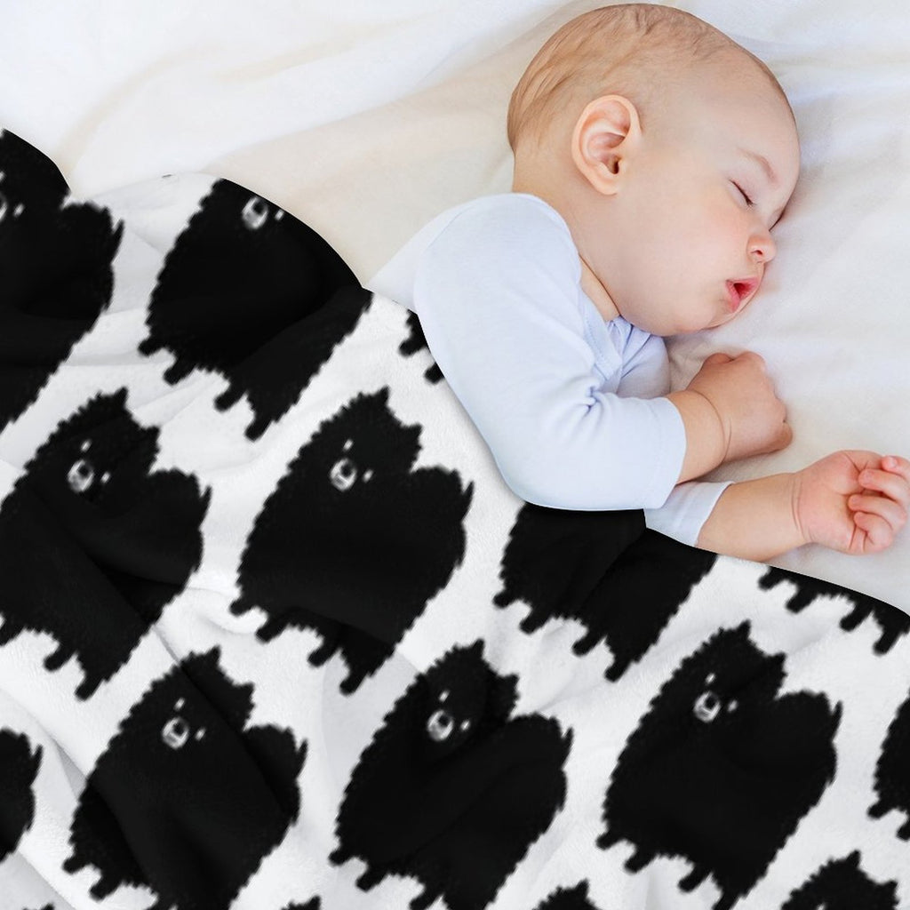 Cute Fluffy Black Pomeranian Cartoon Dog Comfort Throw Blanket
