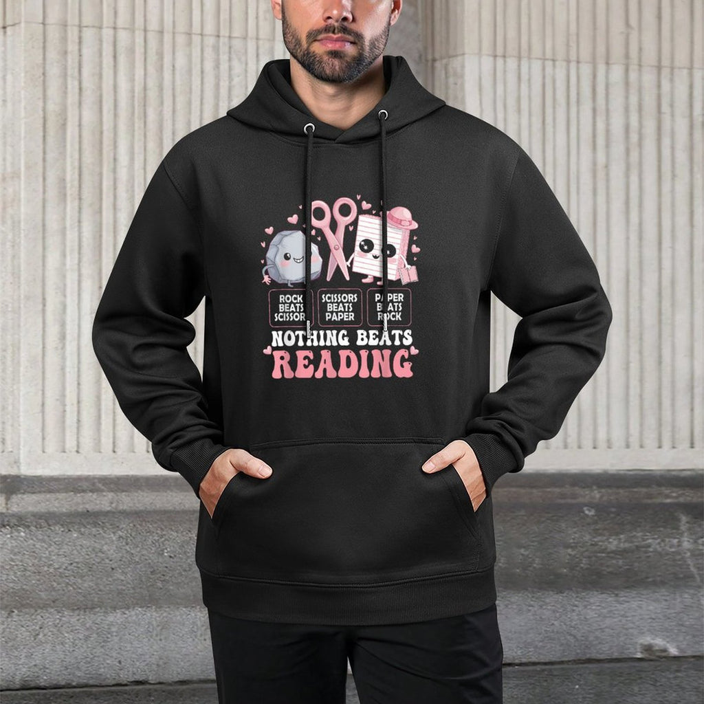 Nothing Beats Reading Book Librarian Rock Paper Scissors Unisex Design Hoodie