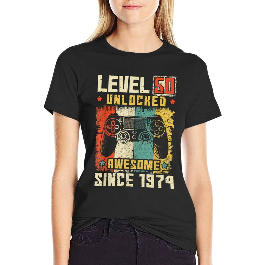 50 Birthday Decorations Gamer Men Video 1974 50th Birthday  Rolled Sleeves T-Shirt