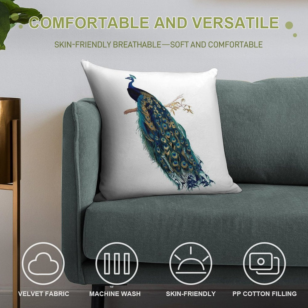 Vintage Peacock Soft Shrink-Resistant Throw Pillow