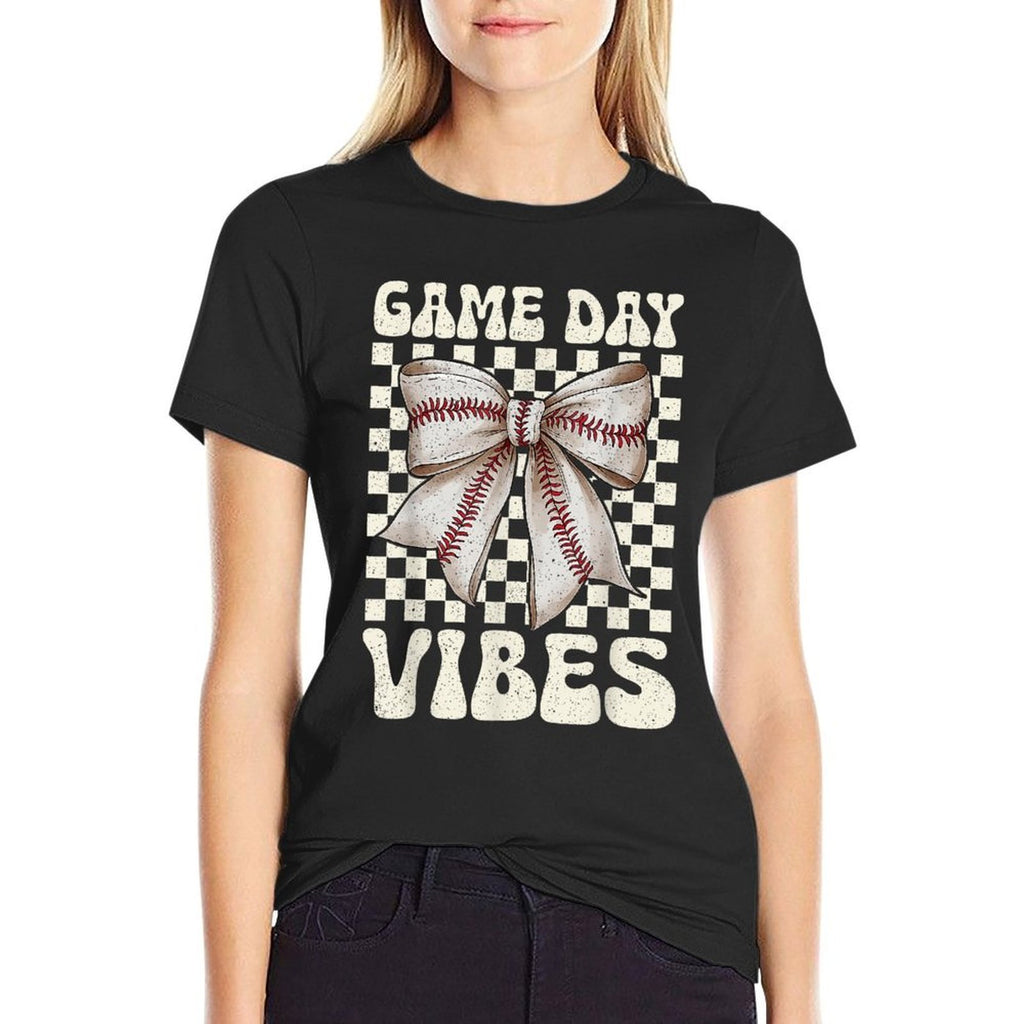 Coquette Bow Baseball Game Day Vibes Groovy Women Kids  Affordable Price T-Shirt