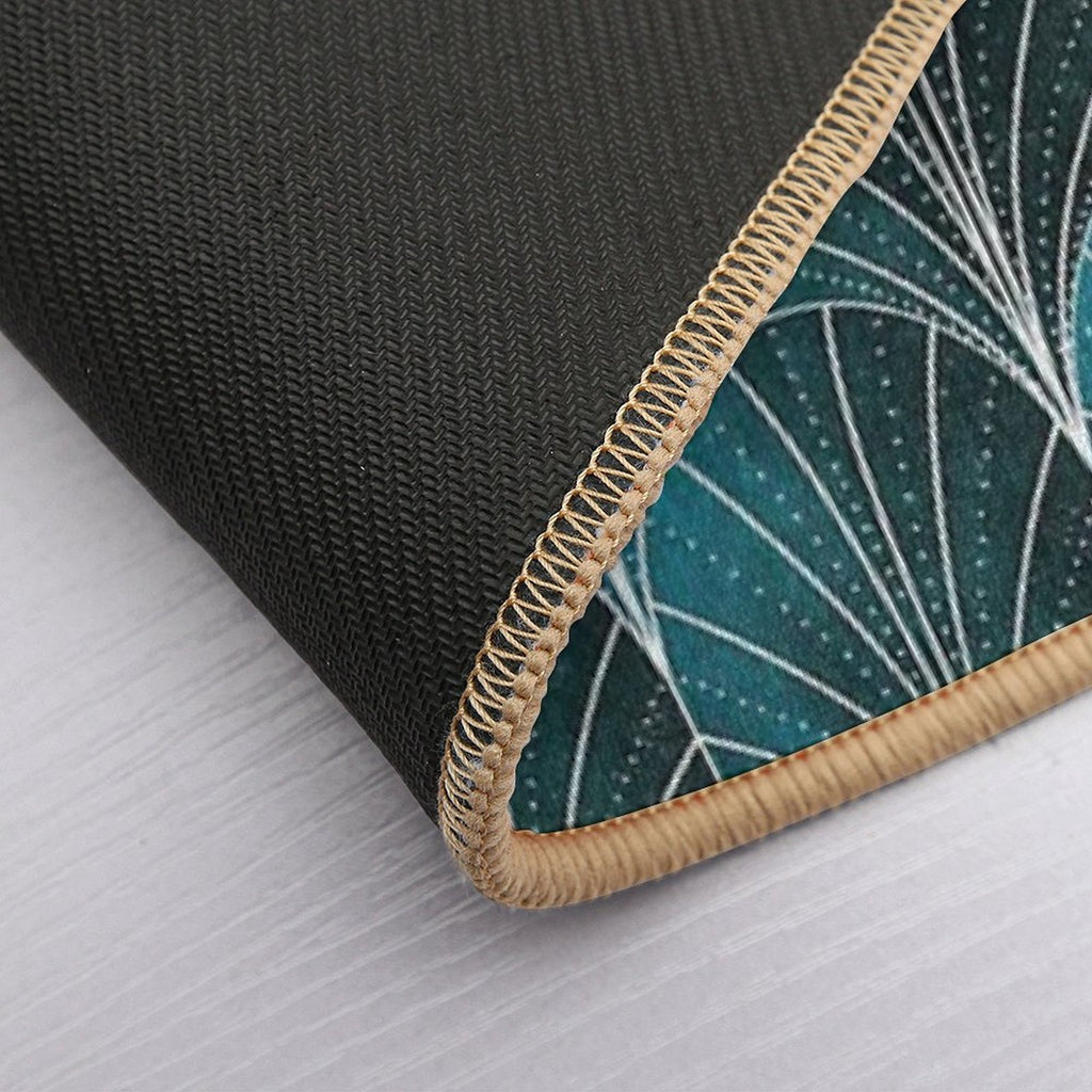Art Deco Waterfalls  Textured Teal & White  Repositionable Bath Mat