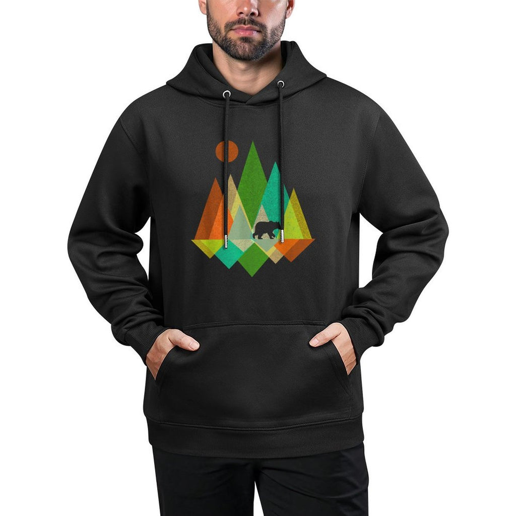 Geometric Mountains And Bear Nature Cotton-Polyester Blend Hoodie