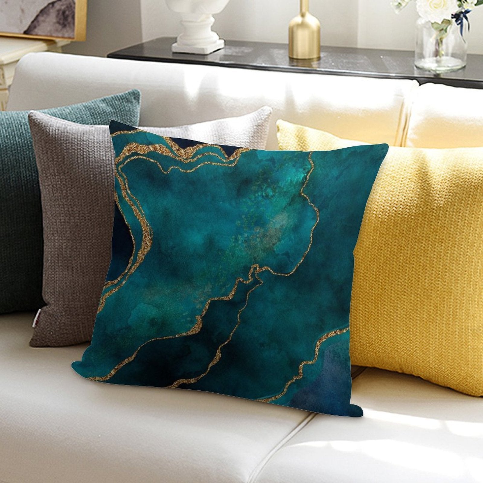 Golden Gemstone Glamour Mineral Soft Shrink-Resistant Throw Pillow
