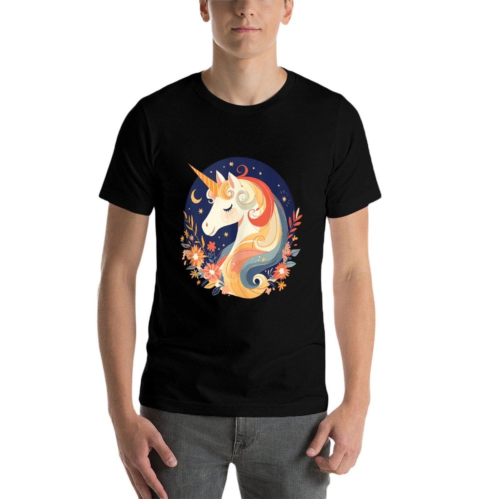 Majestic Sunset Unicorn Art Mystical Creature Fantasy  Wrinkle-resistant T-Shirt