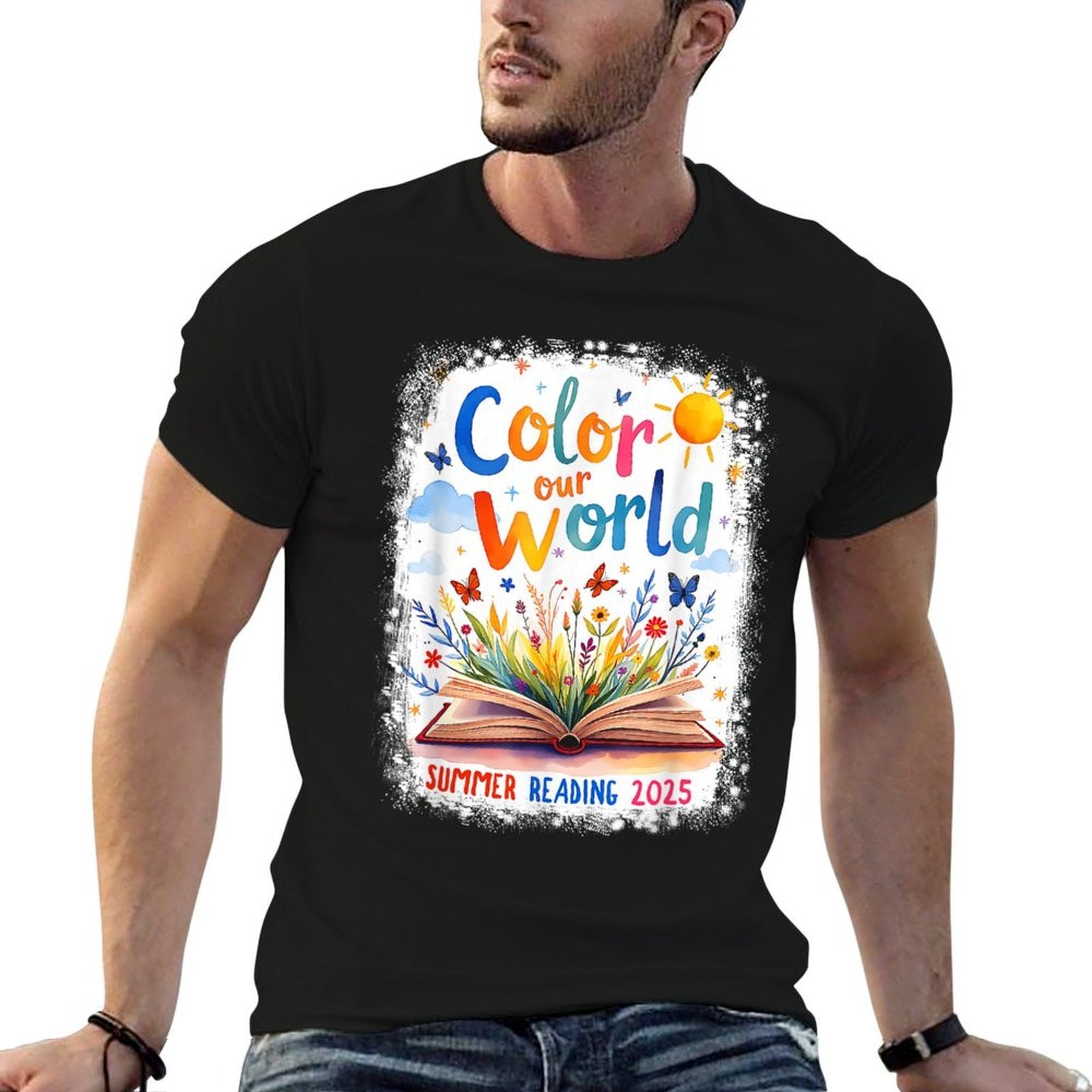 Color Our World Summer Reading Book Wildflowers Butterflies  Oversized Silhouette T-Shirt