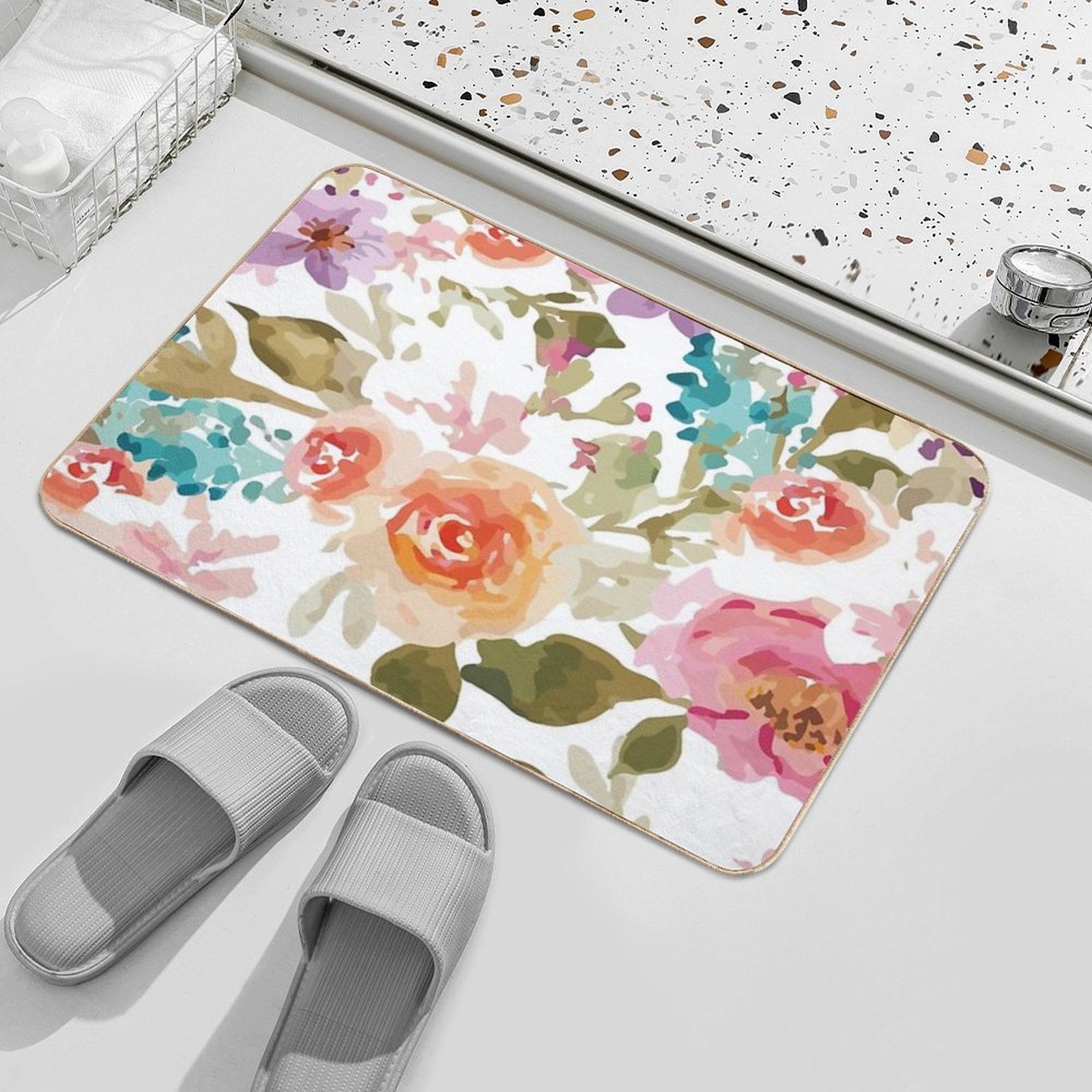 Flower Print Shower Curtain  Toxin-Free Bath Mat