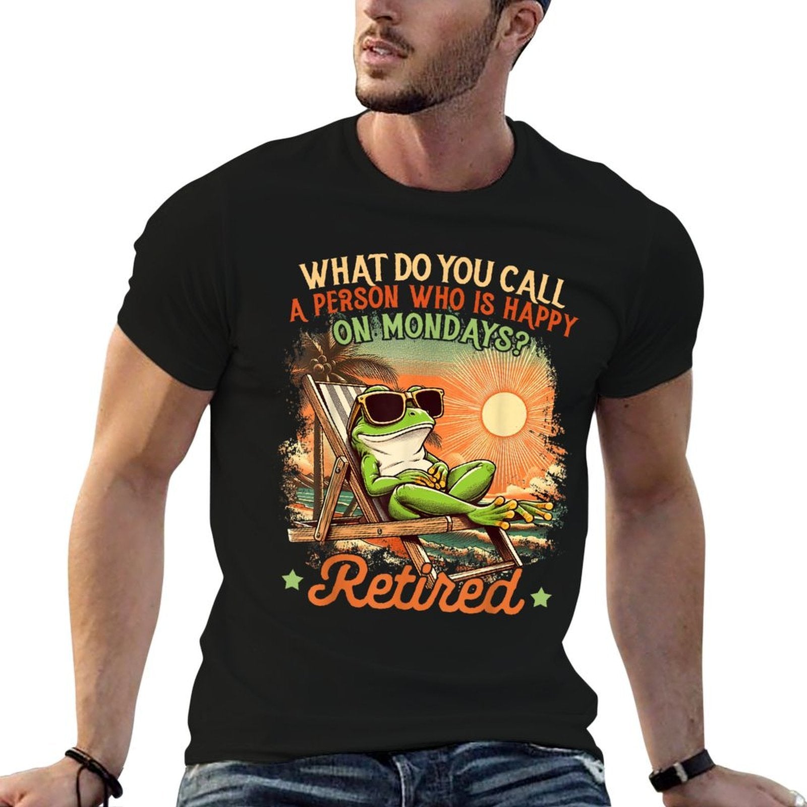 Retired Coworker Frog Retirement Who Is Happy On Mondays  Oversized Silhouette T-Shirt
