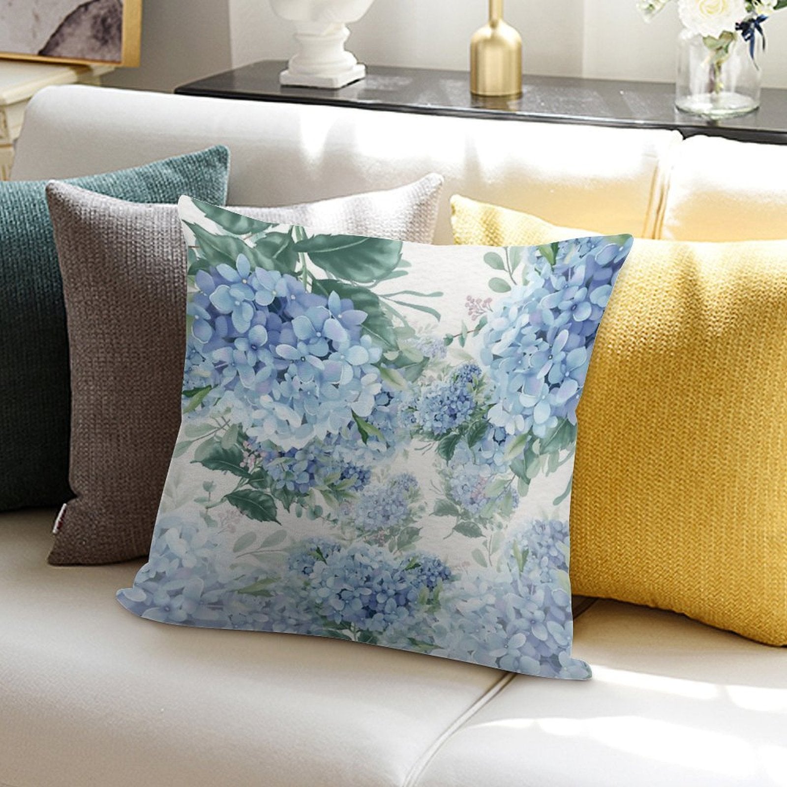 Blue Hydrangeas Soft Style Accent Throw Pillow