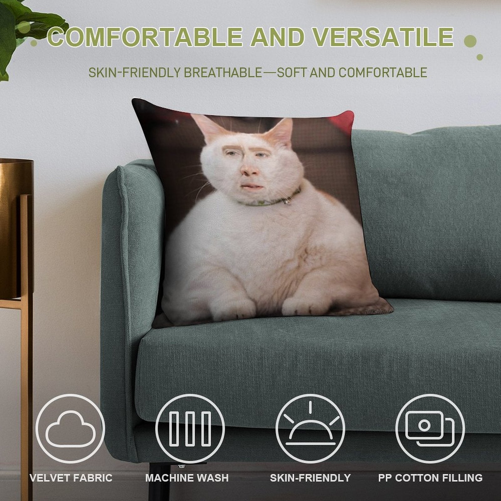 Nicolas Cage Photoshop Cat Soft Anti-Pilling Throw Pillow