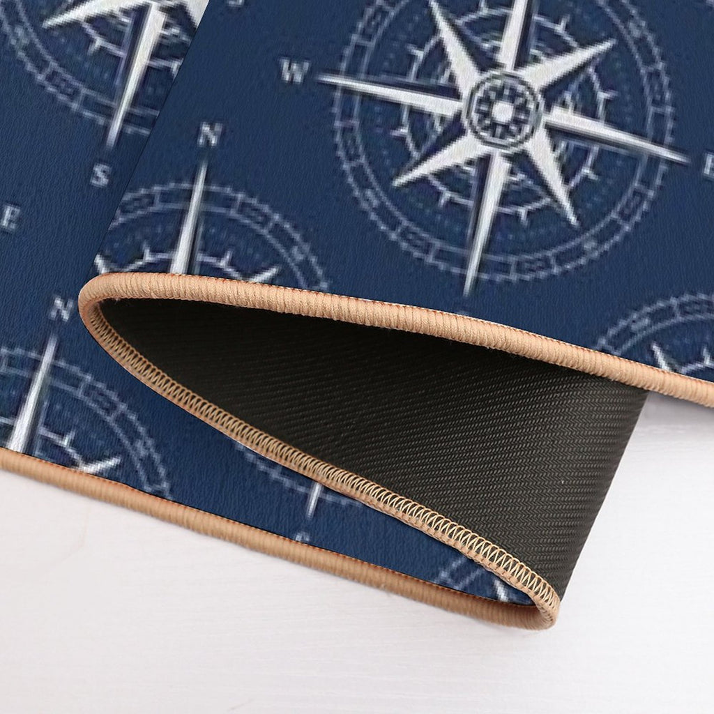 Vintage Nautical Compass Rose ~ Nautical Pattern ~ White on Navy Blue  Repositionable Bath Mat
