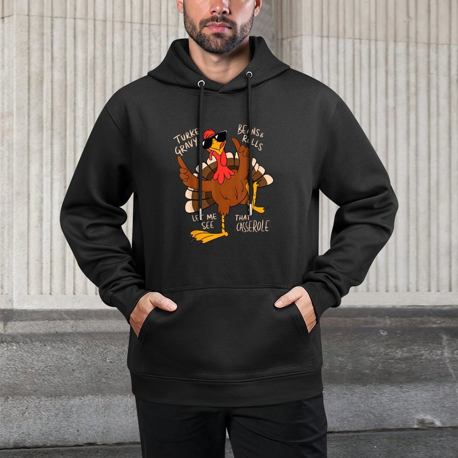 Turkey Gravy Beans And Rolls Casserole Funny Thanksgiving Kangaroo Pocket Hoodie