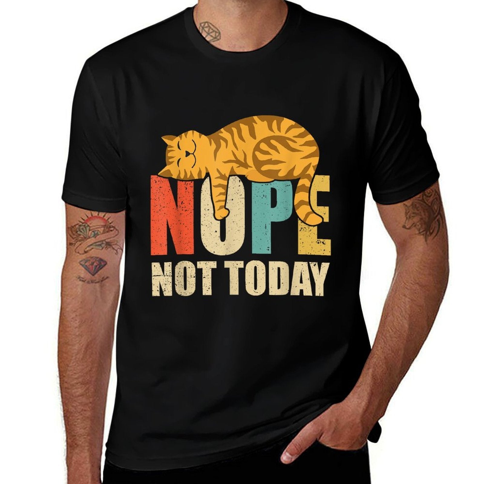 Cat Lovers Gifts Ideas Funny Nope Not Today Cat-Shirt Unisex-Adults Kids Black Small  Versatile T-Shirt