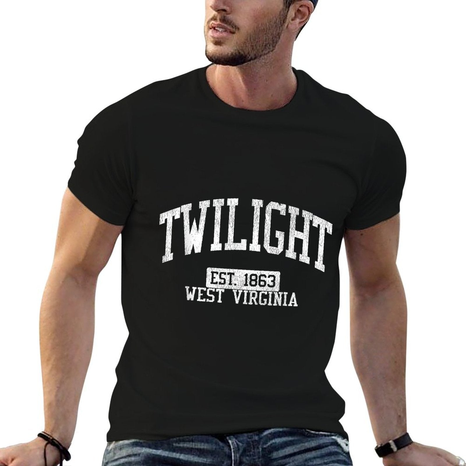 Twilight West Virginia WV JS04 Vintage Athletic Sports  Ribbed Collar T-Shirt