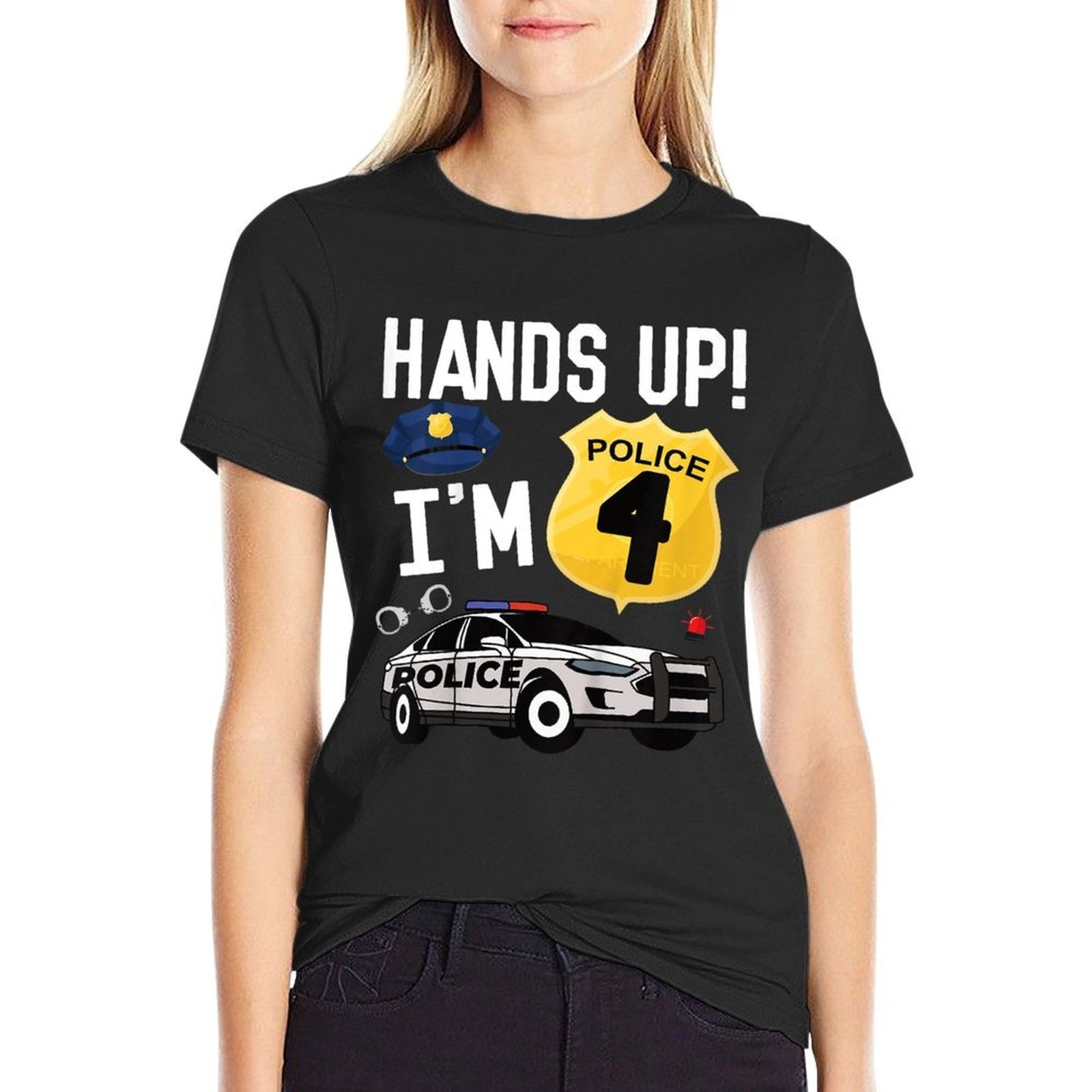 Kids 4th Birthday Policeman Boy Four Year Old Police Officer  Oversized Silhouette T-Shirt