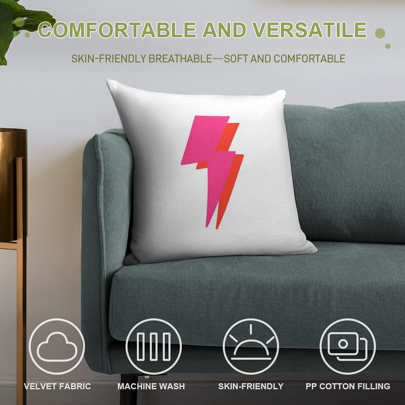 Neon Lightning Bolt Soft Anti-Pilling Throw Pillow