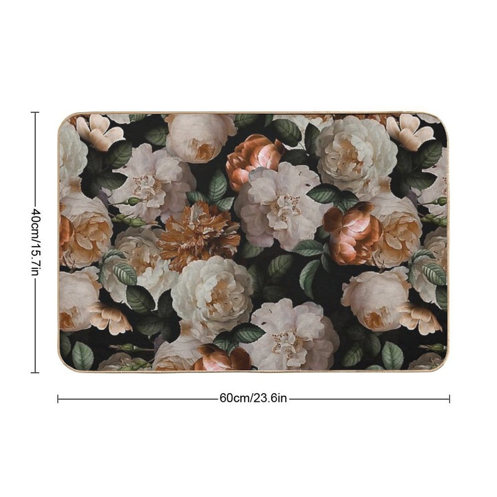 Antique Jan Davidsz. De Heem Lush Roses Flowers On Black Botanical Night GardenPattern Nightgarden  Fade-Resistant Bath Mat