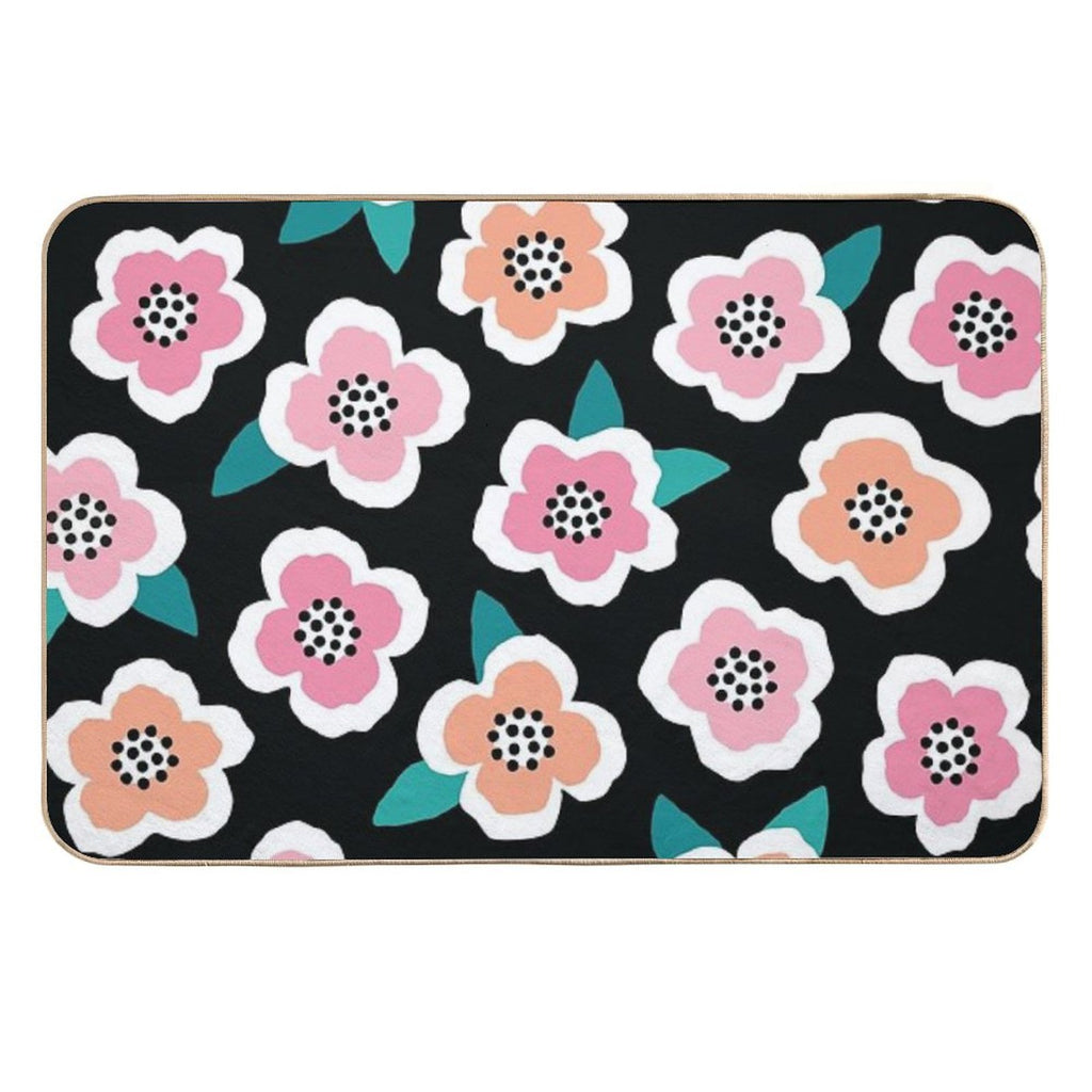Scandi Briar Roses - Pink on Black  Anti-Trip Bath Mat