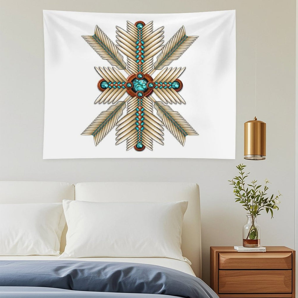 Bone And Turquoise Sunburst Tapestry