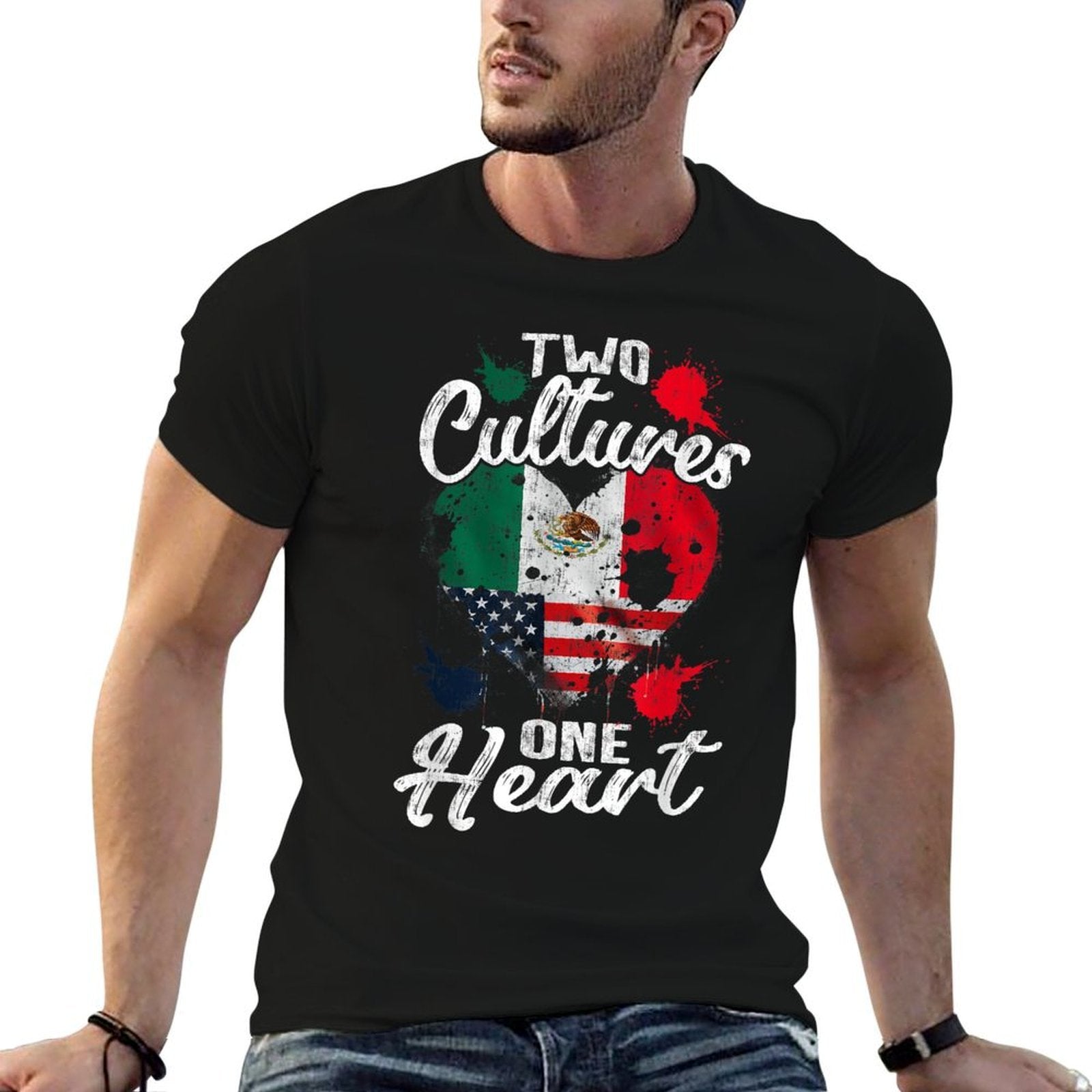Two Cultures One Heart Usa America Mexico Mexican American  Quick-drying T-Shirt