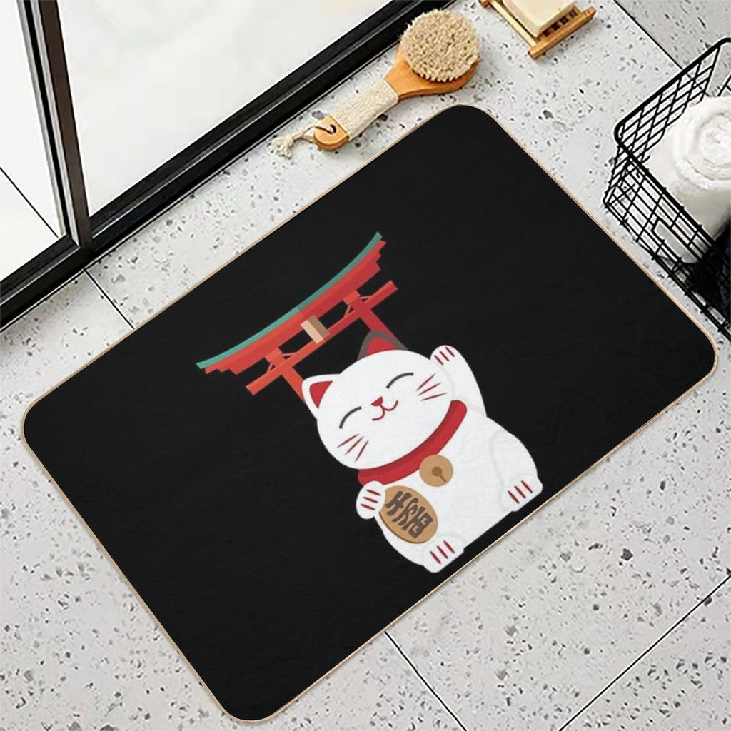 Japanese Blessing Lucky Cat  Pet-Safe Bath Mat