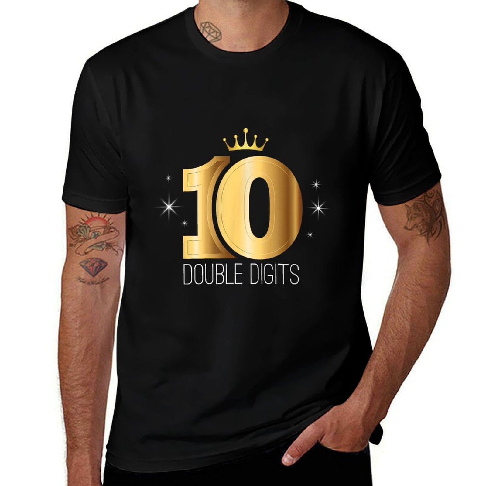 Gold Double Digits 10th Birthday Kids  Lightweight T-Shirt