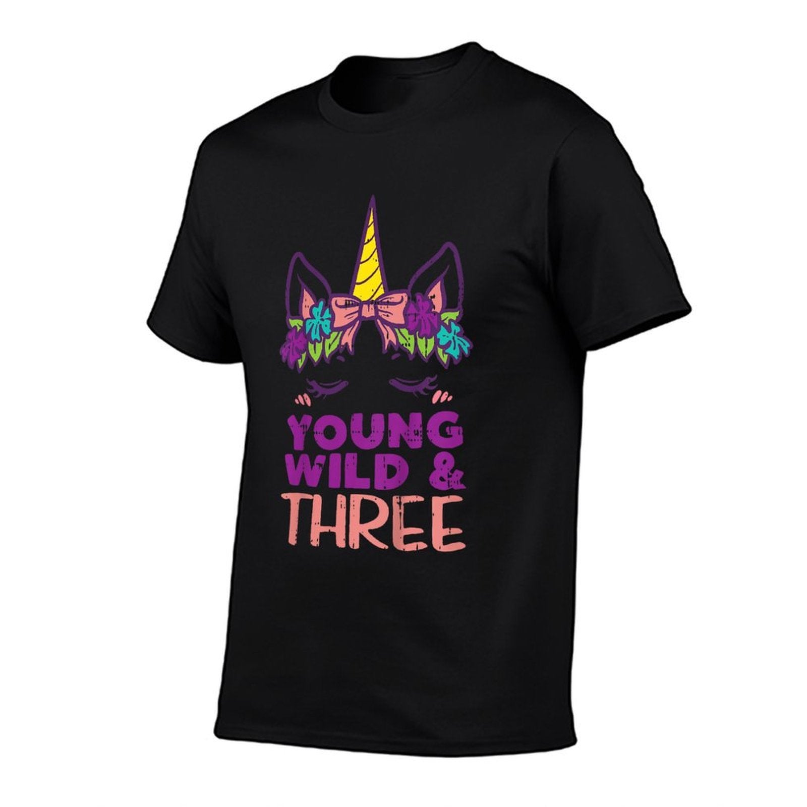 Kids Unicorn Young Wild Three 3 Year Old 3rd Birthday Girls Gift  Soft T-Shirt