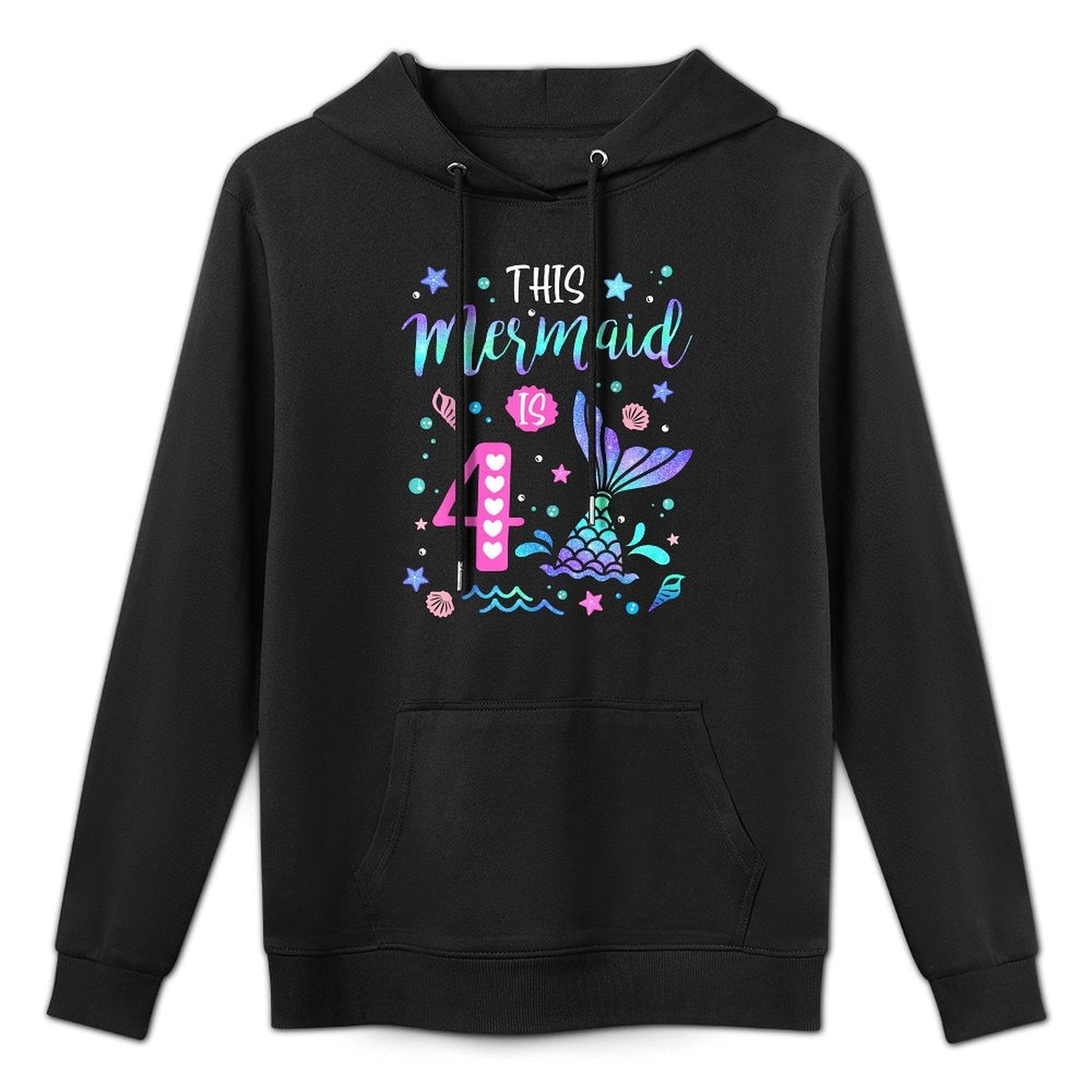Mermaid Is 4 Yrs Old 4th Birthday Girl Mermazing Theme Medium-Weight Fabric Hoodie