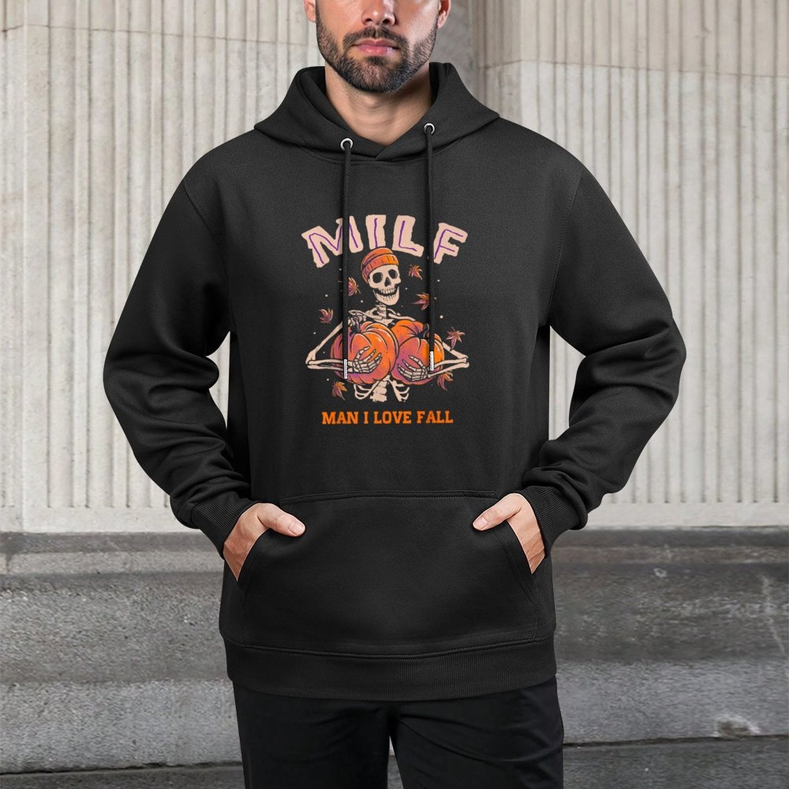 MILF Man I Love Fall Skeleton Pumpkin Thankgiving Funny Pilling-Resistant Hoodie